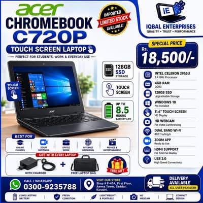 Acer Chromebook C720P Touch Screen | 4GB RAM 128GB SSD