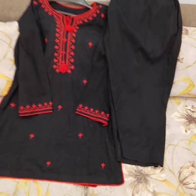 black color hand embroidery suit  2 piece
