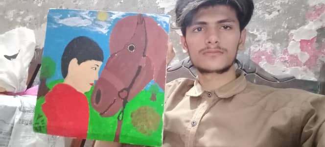 Original Handmade Canvas Painting (Boy and Horse Art)