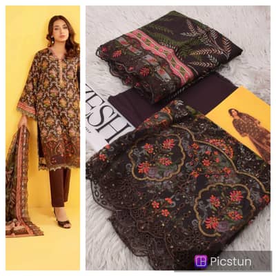 zesh brand lawn three piece with embroidery