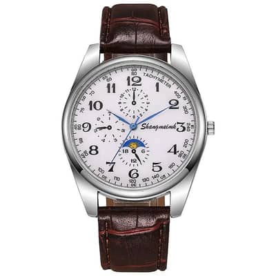 Mens Quatz Watch Brown leather belt 40mm Silver diall