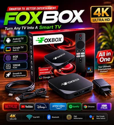 FOXBOX LATEST ANDROID TV BOX 8GB/128GB WITH VOICE REMOTE 0326/4174/150