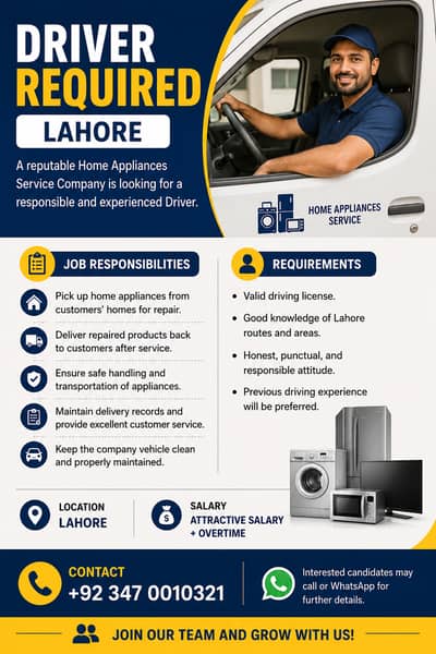 Driver Required – Lahore