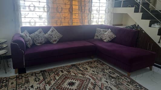 L shaped elegant sofa set, purple luxery sofa set