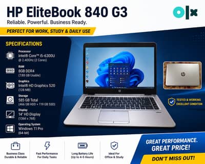 HP EliteBook 840 G3 i5 6th Gen 8GB RAM SSD Windows 11