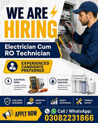 Hiring for Electrician Cum RO Technician, Need Technician, Job offer