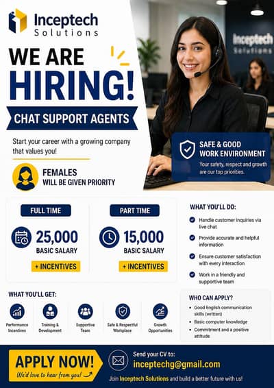 Chat Support Agent (Full-Time & Part-Time) – Inceptech Solutions