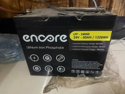 Battery Encore Lithium Iron Phosphate 24Volt50Am – Almost New, Warrant