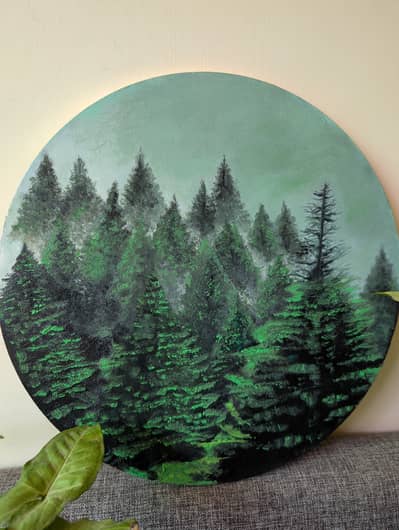 Handmade Oil Painting on Round Canvas with Gold Leaf Edging