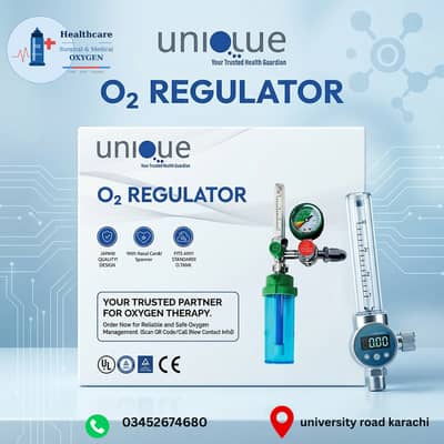 Unique Medical Oxygen Cylinder Regulator With Flowmeter - Brand New