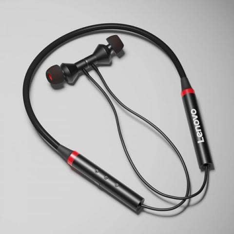 100% Original Lenovo HE05X Bluetooth 5.0 Earphones Wireless Neckband Headset, Magnetic, Waterproof IPX5, HiFi Sound, 8H Playtime, Sports Earbuds with Mic (Black) - Global Version