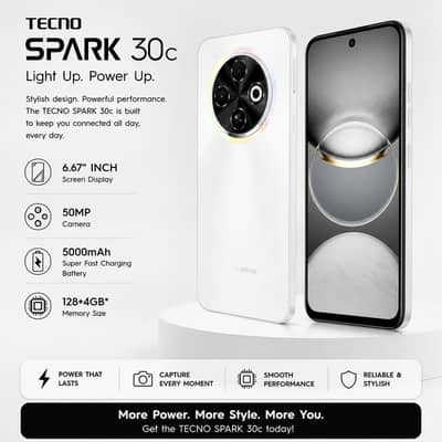 Tecno SPARK 30C 100% best condition 6+6 ram and 128 storage