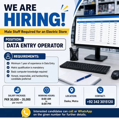 Data Entry Staff Required for Electric Store – Daska Motra