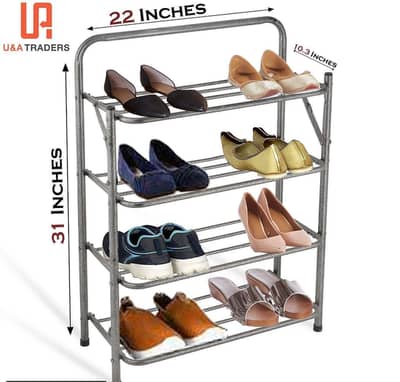 4 layer Shoe rack silver black stainless steel 31 inch
