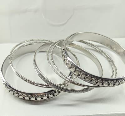 `Silver Oxidized Bangles Set - 4 Pcs Designer Kangan