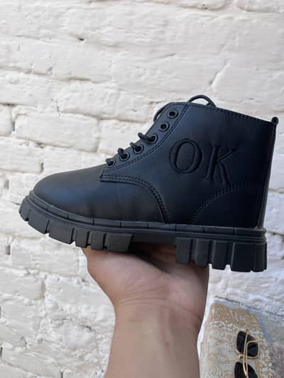 Black Faux Leather Combat Boots Side Zip Lace up Luge Sole Boots