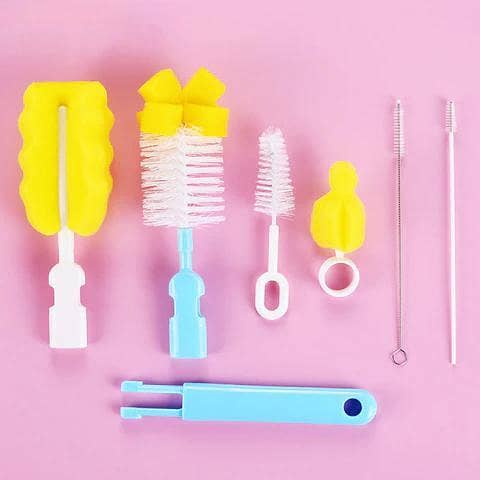 Baby Bottle and Teat Brush Set with Changeable Endings – Bottle, Sponge, Straw, and Pacifier