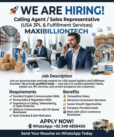 Calling Agent / Sales Representative – USA Logistics & 3PL Services