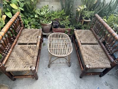 Garden wooden table and rope sofa