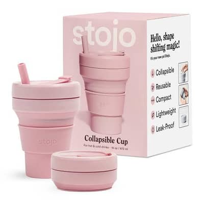 foldable coffee cup pink by stojo