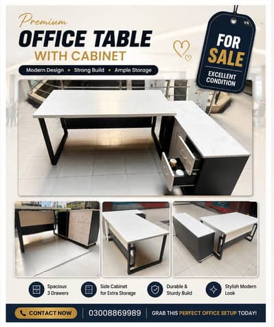 Executive Office table with side cabinet 3 drawers sale