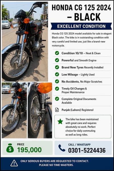 Honda CG 125 2024 | Geneiun Condition | What's app or Call 03015224436