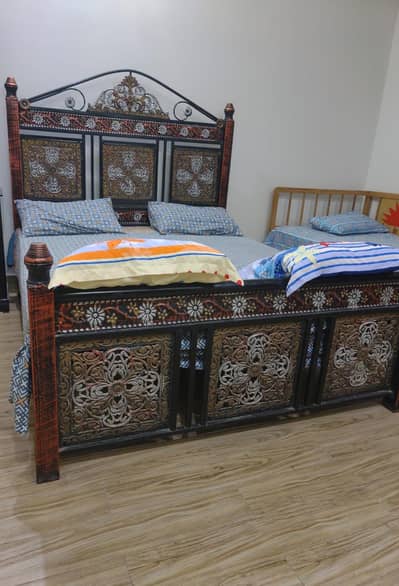 Iron bed with medicated mattress for sale