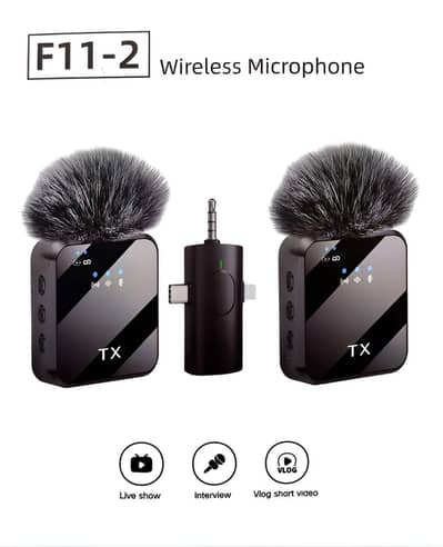 F11-2 (3 In 1) Noise Cancelling Wireless Dual Microphone