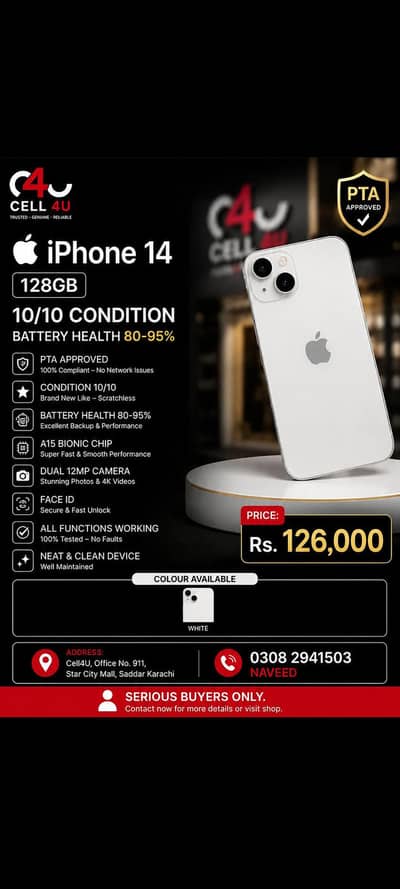 Apple iPhone 14 Pro  128GB | Excellent Condition | PTA Approved