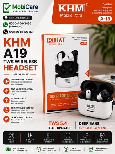 KHM A19 Wireless Earbuds Bluetooth Airpods Delivery Pakistan