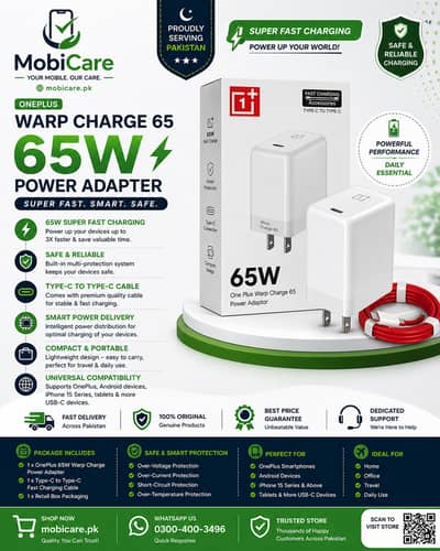 OnePlus 65W Warp Charge Fast Charger Type C Cable Original