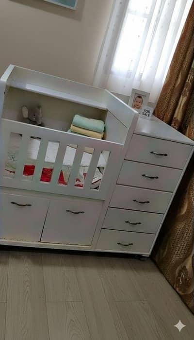 Baby Cot Cum Changing Table with Storage Drawers | Excellent Condition
