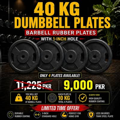 40kg (4×10kg)total Rubber Barbell Plates with 1 inch hole 4 pcs only