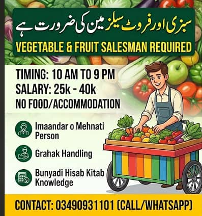 Vegetable and Fruit Salesman Required