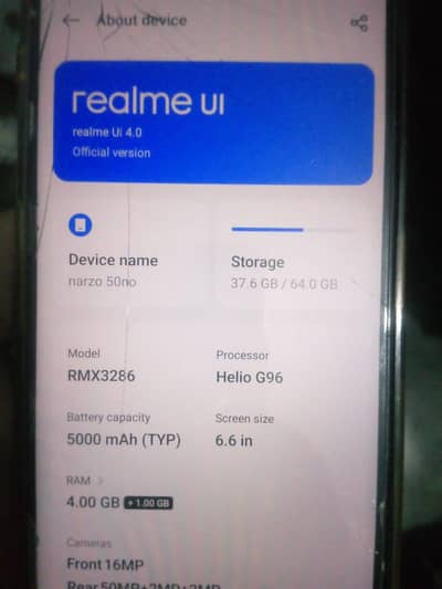 Narzo 50no mobile for sale 4+1gb ram ha 64gb rom ha