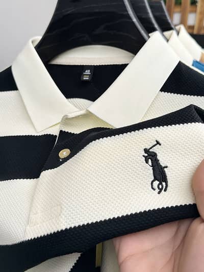 Men Striped Polo Shirt Khakhi Summer Casual Short Sleeve