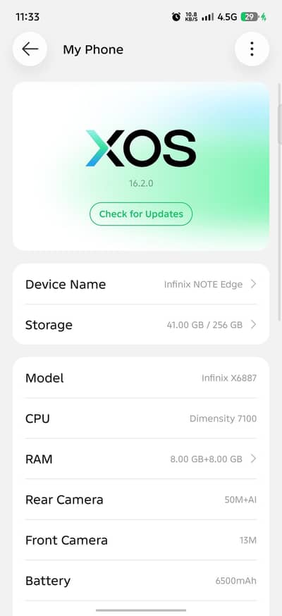 Infinix Note edge For sale 10 days used