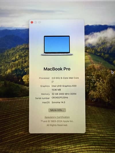 Apple MacBook Pro 15 inch i7, 32/512 touch bar