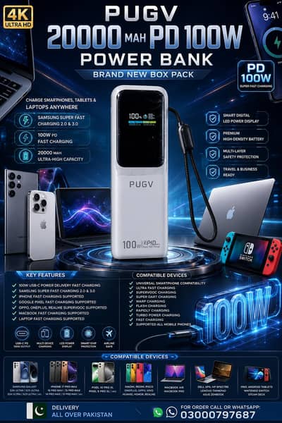 20000 Mah 100W Original Power Bank MacBook Laptop Tablet Apple iPhone
