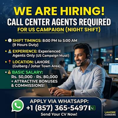 Urgent Hiring: Experienced Call Center Agents Required (Lahore)