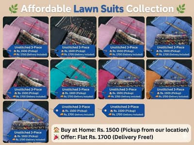 Premium Ladies 3-Piece Unstitched Lawn Suits (Home Delivery