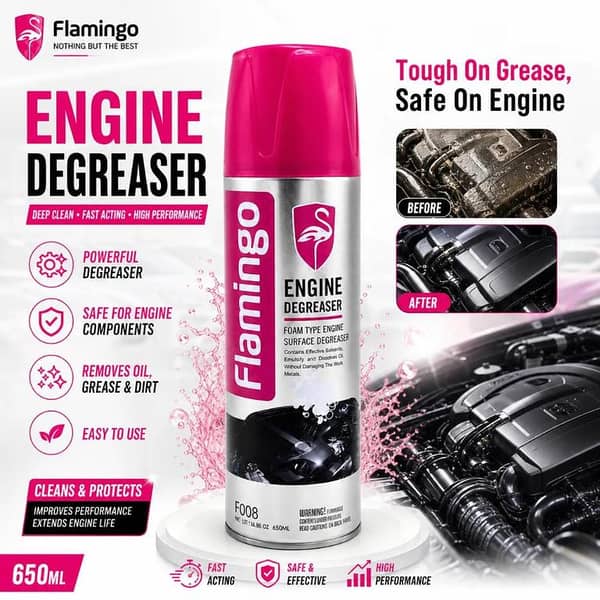 Flamingo Engine Degreaser Spray 650ml – Powerful Car Engine Cleaner | Removes Oil, Grease & Dirt | Fast Acting Foam Formula