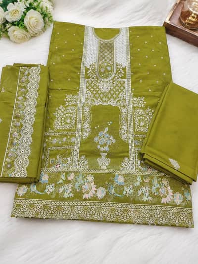 olive green unstitched dress