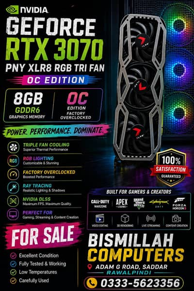 Nvidia RTX 3070 - 8GB - 100% Original Non Refurbish.