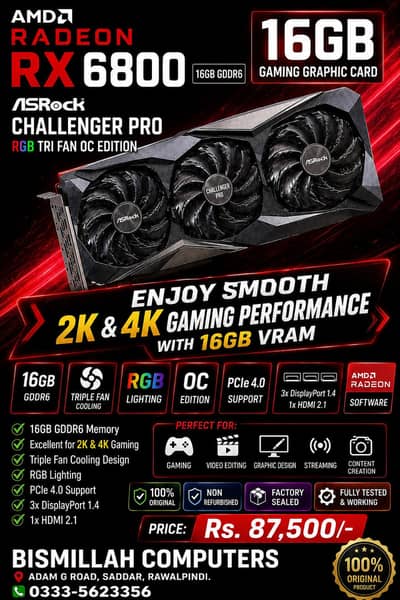 16GB RX 6800 Graphic Card / ASRock Challenger Pro RGB