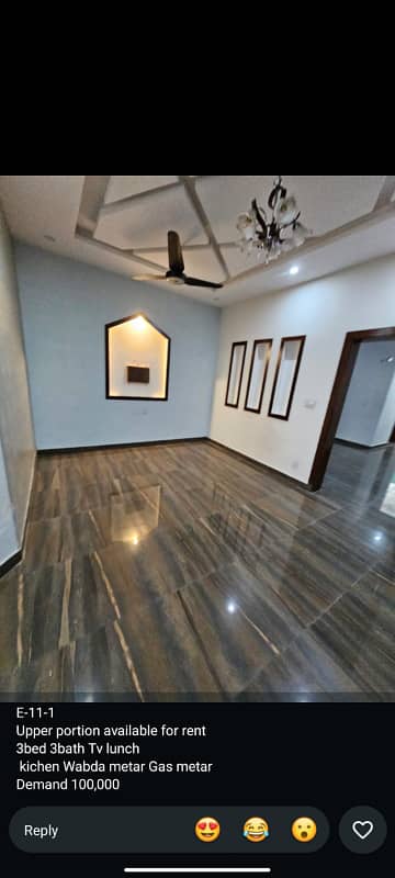 3BeD upper portion available monthly rent in ISLAMABAD E11 1