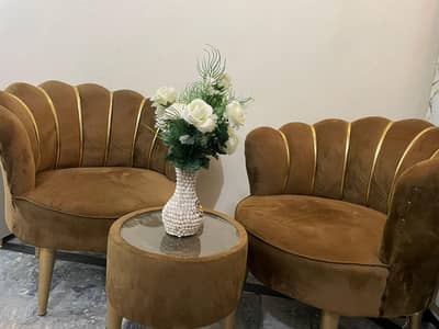 New 2 sofa chair with table
