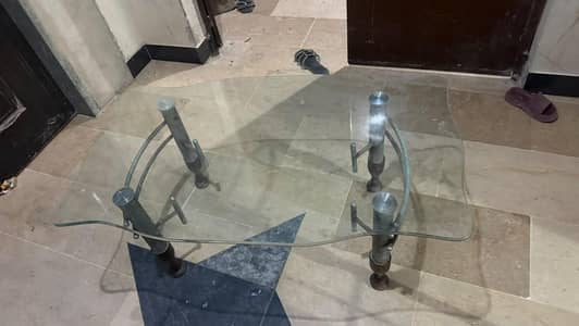 center table glass top steel frame good condition for sale