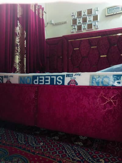 velvet frame Bed set two sides tables available.