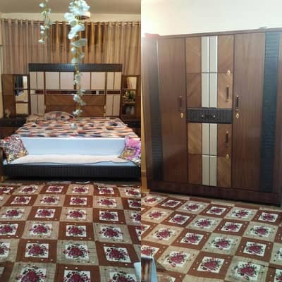 OLX Ad Title solid pure Akhrot wood king size bed set with premium art